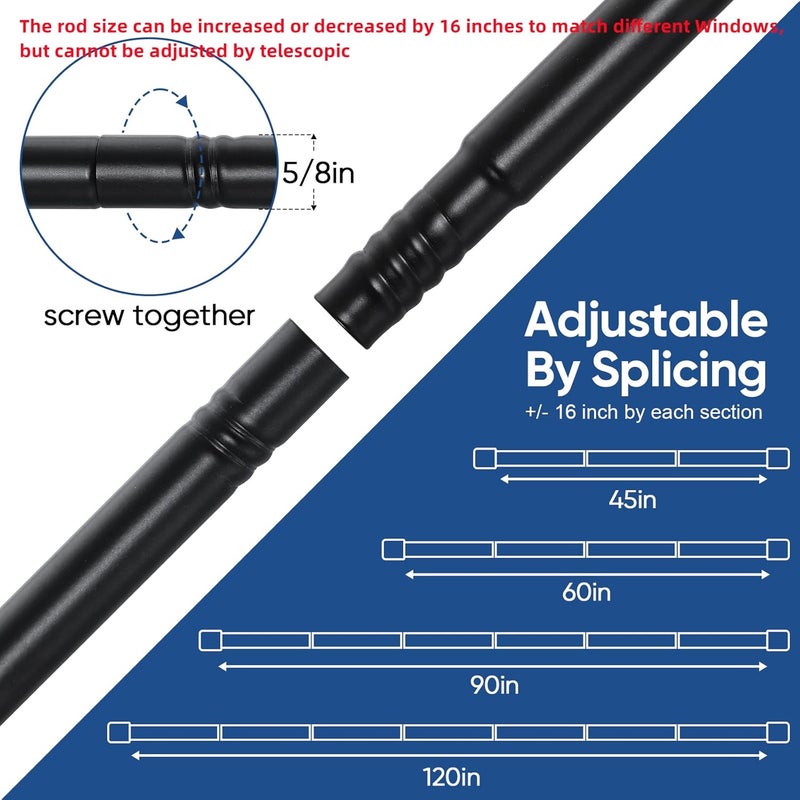 SIMEWIN Curtain Rods No Drilling for Windows 30 to 120 Inches,5/8 Inch Diameter No Drill Small Curtain Rod Set with 3M Adhesive Brackets, Black - Image 4